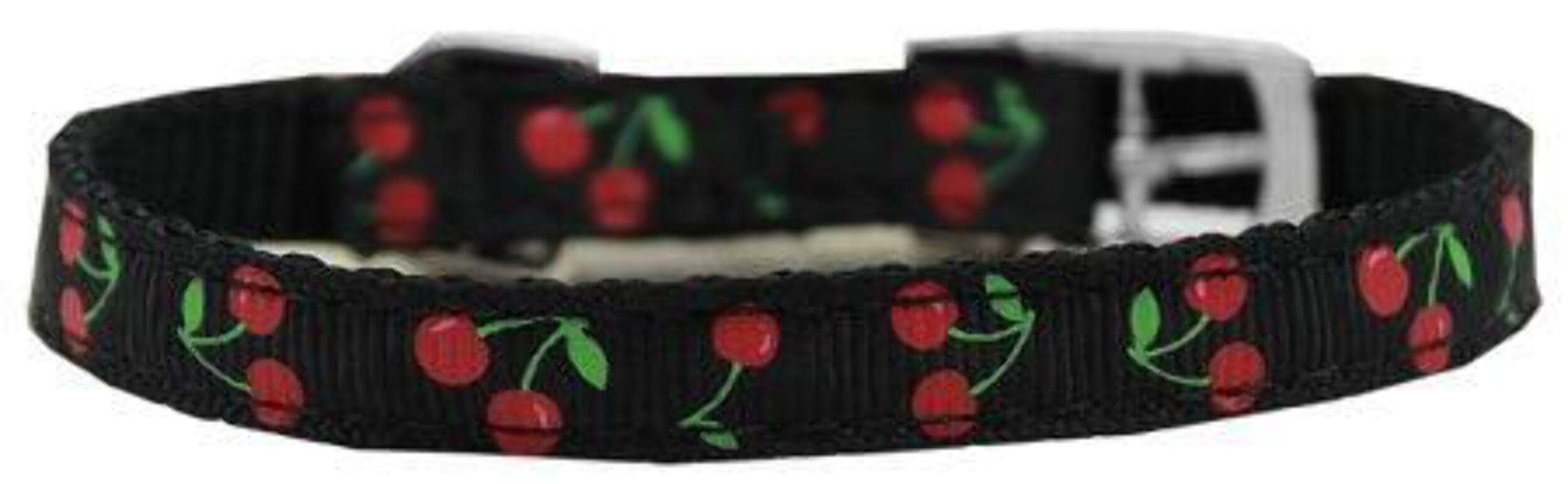 Mirage Pet Products Cherries Nylon Dog Collar with Classic Buckle, Size 10, Black