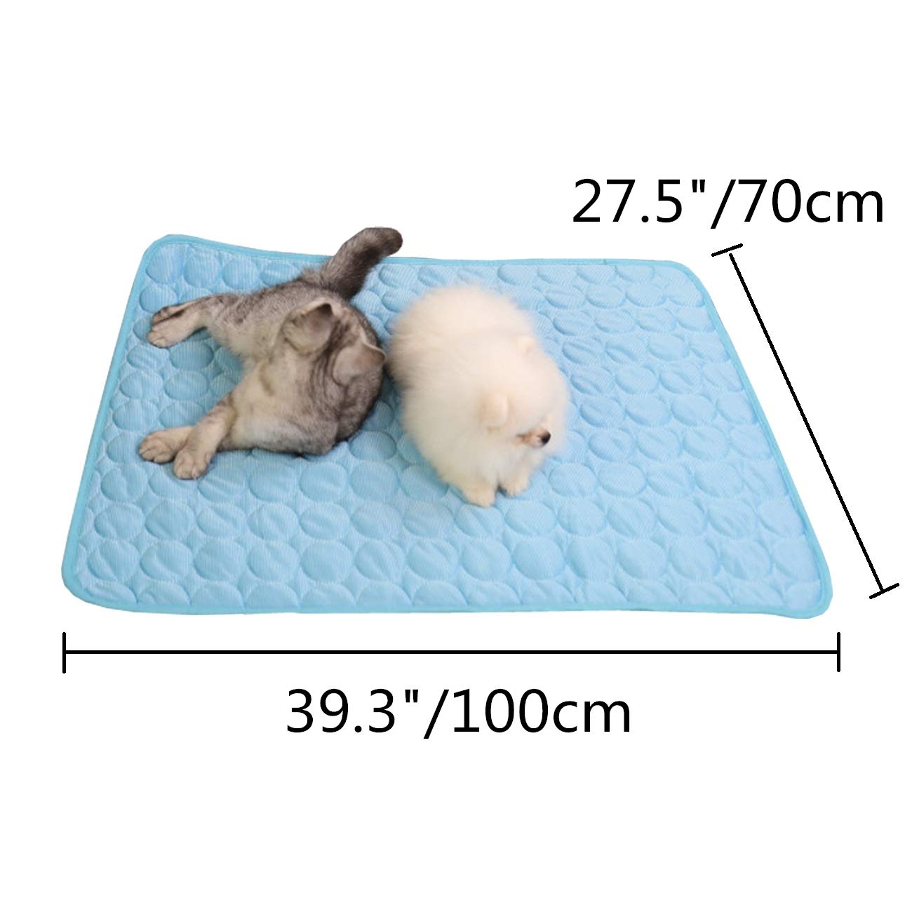 Wontee Pet Cooling Mat Dog Ice Silk Pad Blanket Washable Summer Sleeping Bed For Cats Dogs Kennel Sofa Bed Floor Travel Car Seats (Blue + Grey) (L)
