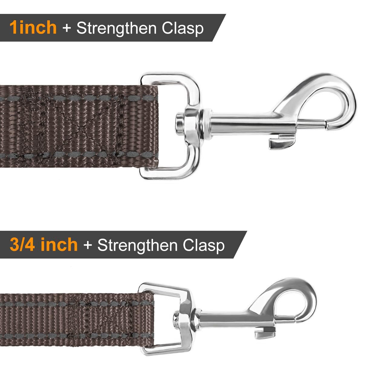Joytale Double-Sided Reflective Dog Leash, Heavy Duty Nylon, 6FT, Brown, Padded Handle for Medium & Large Dogs