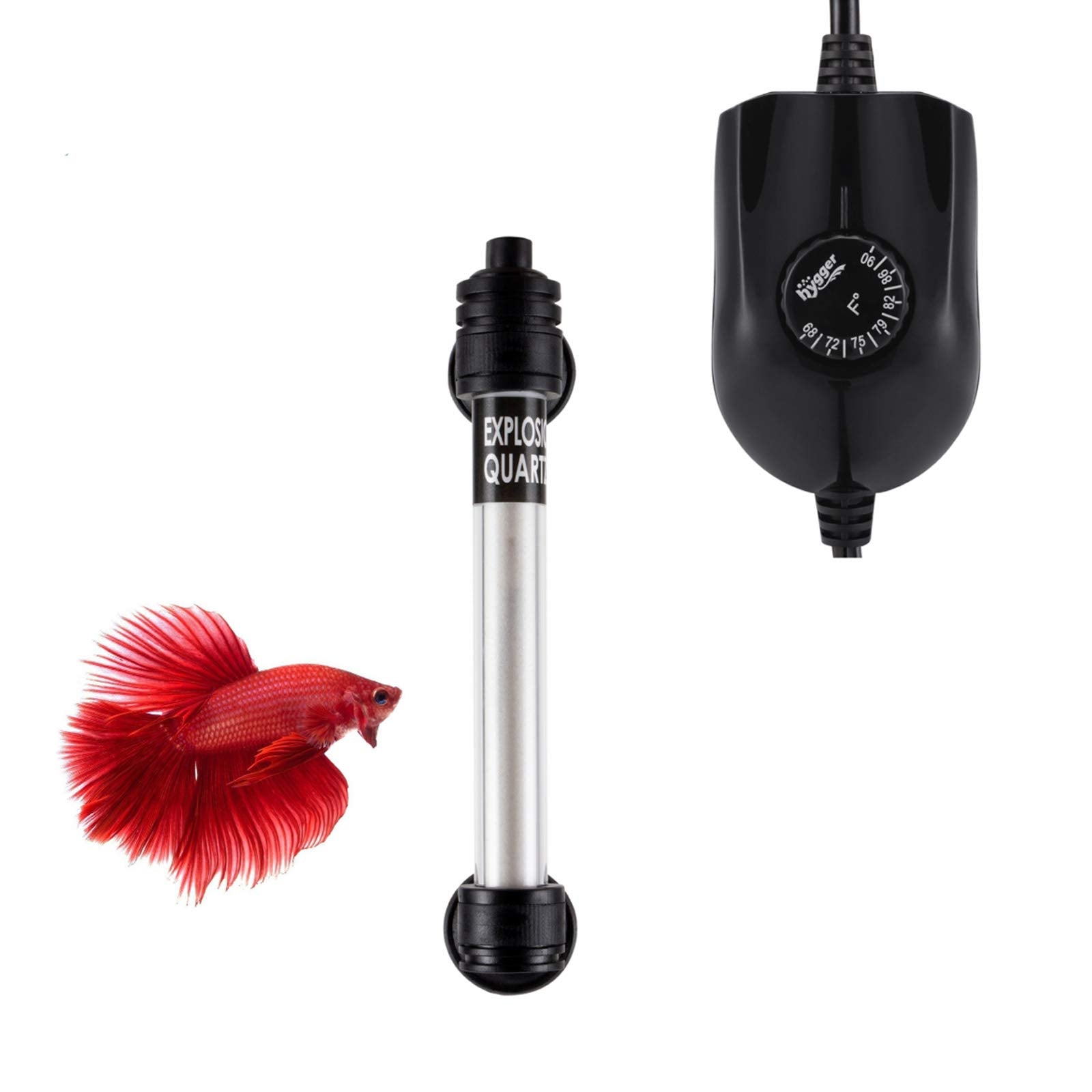 Hygger 50W Mini Inline Quartz Glass Aquarium Heater With External Controller, Adjustable Submersible Betta Fish Tank Thermostat For 5-15 Gallon