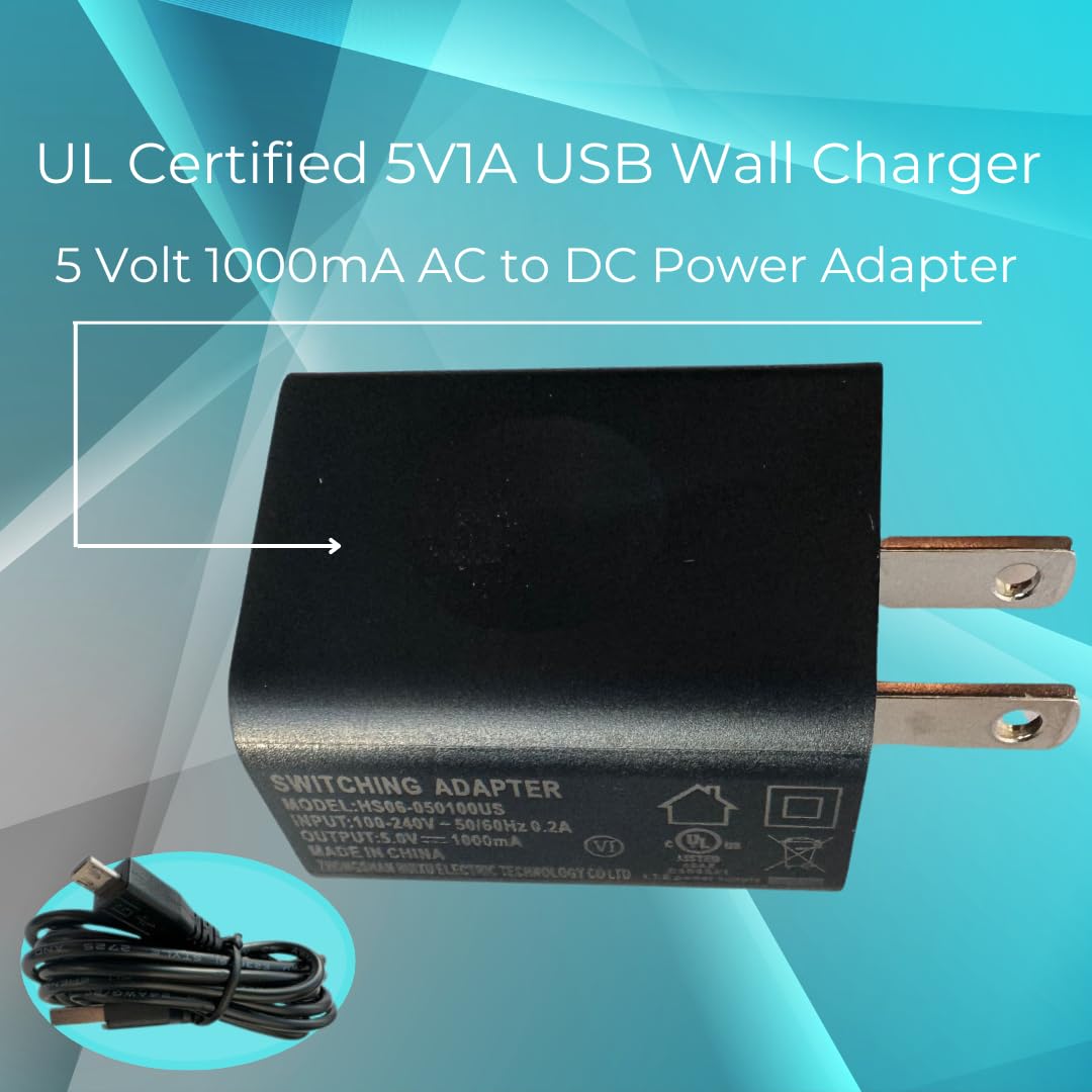 Koller Products 5V1A Power Adapters, USB-A to Micro USB Cable & Wall Charger Compatible Aquarium LED Lights, Android (Product Sh