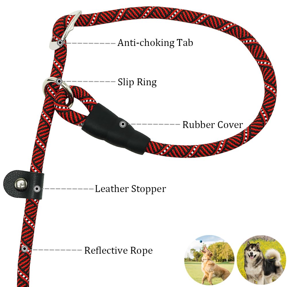 Yucforen 10Ft / 20Ft Long Slip Lead Dog Leash, 3/8' Thick Nylon Reflective Rope Anti-Choke Training Lead For Medium Large Dogs (20Ft * 3/8', Red)