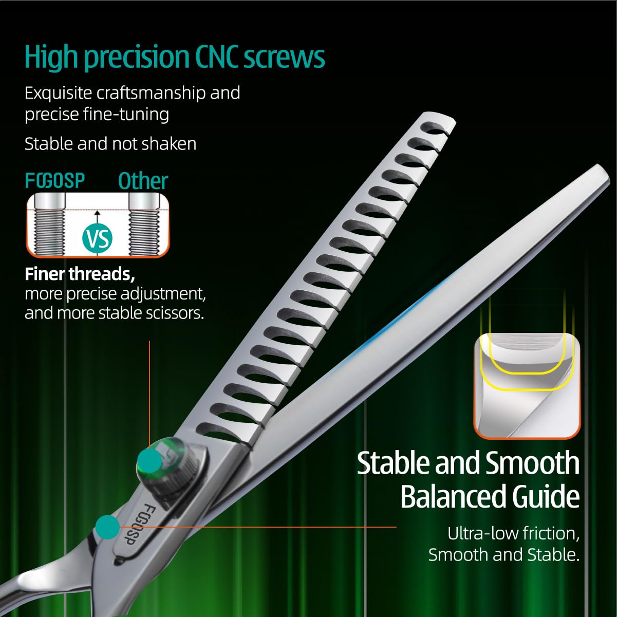 Fogosp Professional Chunkers Shears For Dogs 7 Inch Thinning Shears For Dogs Cats Pet Grooming Scissors Japanese 440C Stainless Steel 70% Thinning Rate 18 Teeth