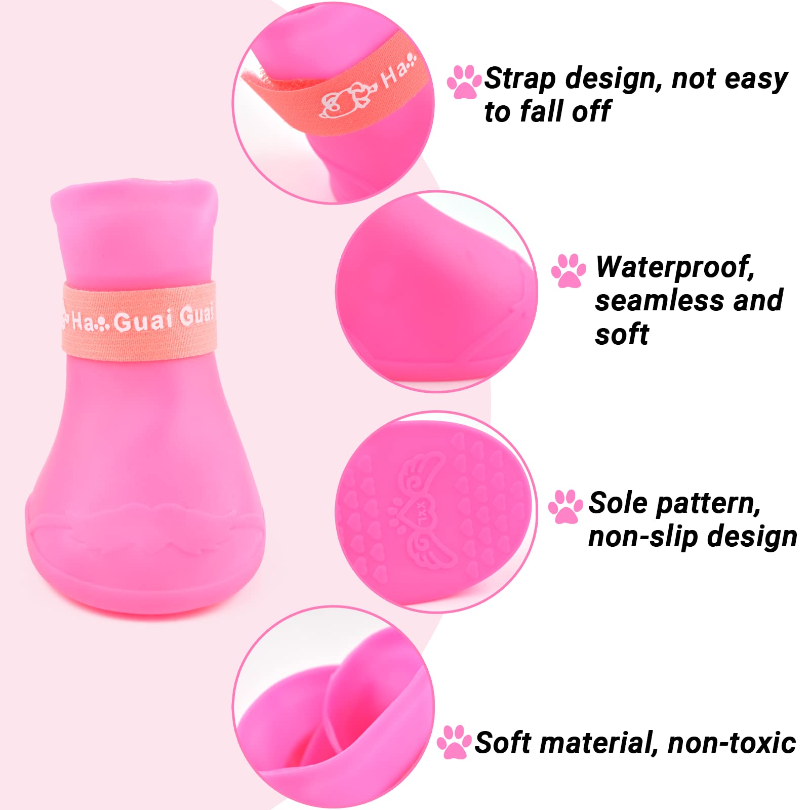 Cdycam Cute Little Pet Dog Puppy Rain Snow Boots Shoes Booties Candy Colors Rubber Waterproof Anti-Slip (Rose Red, Xx-Large)