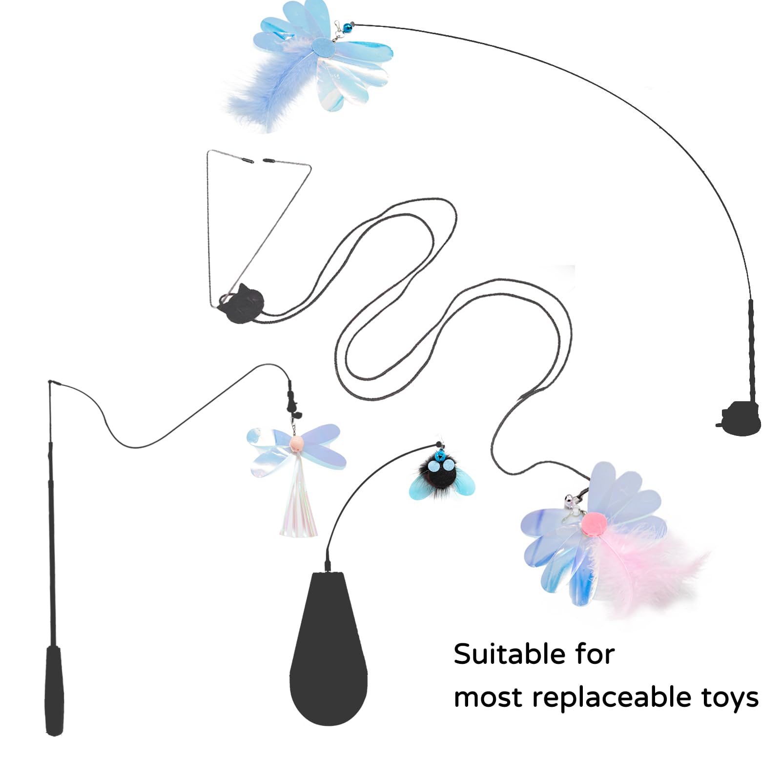 Mooipur Shiny Insect Replacements For Cat Wand Toy, 7 Pcs Kitten Teaser Refills With Bells For Cat Fishing Pole Toy, Bugs Refill