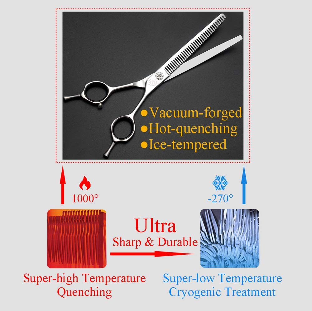 Moontay 7 Dog Grooming Chunkers Scissors - 35 Teeth, Upward Curved, Japan 440C Stainless Steel for Pet Groomers & DIY Use