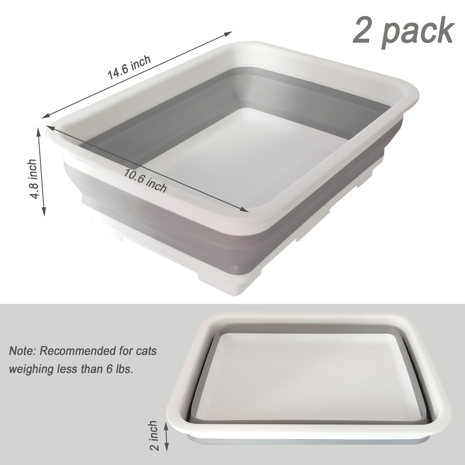 Chuyouan 2 Pack Collapsible Small Cat Litter Box, Open Kitten Litter Potty Pan Low Entry Pet Kitty Toilet Foldable Waterproof Tr