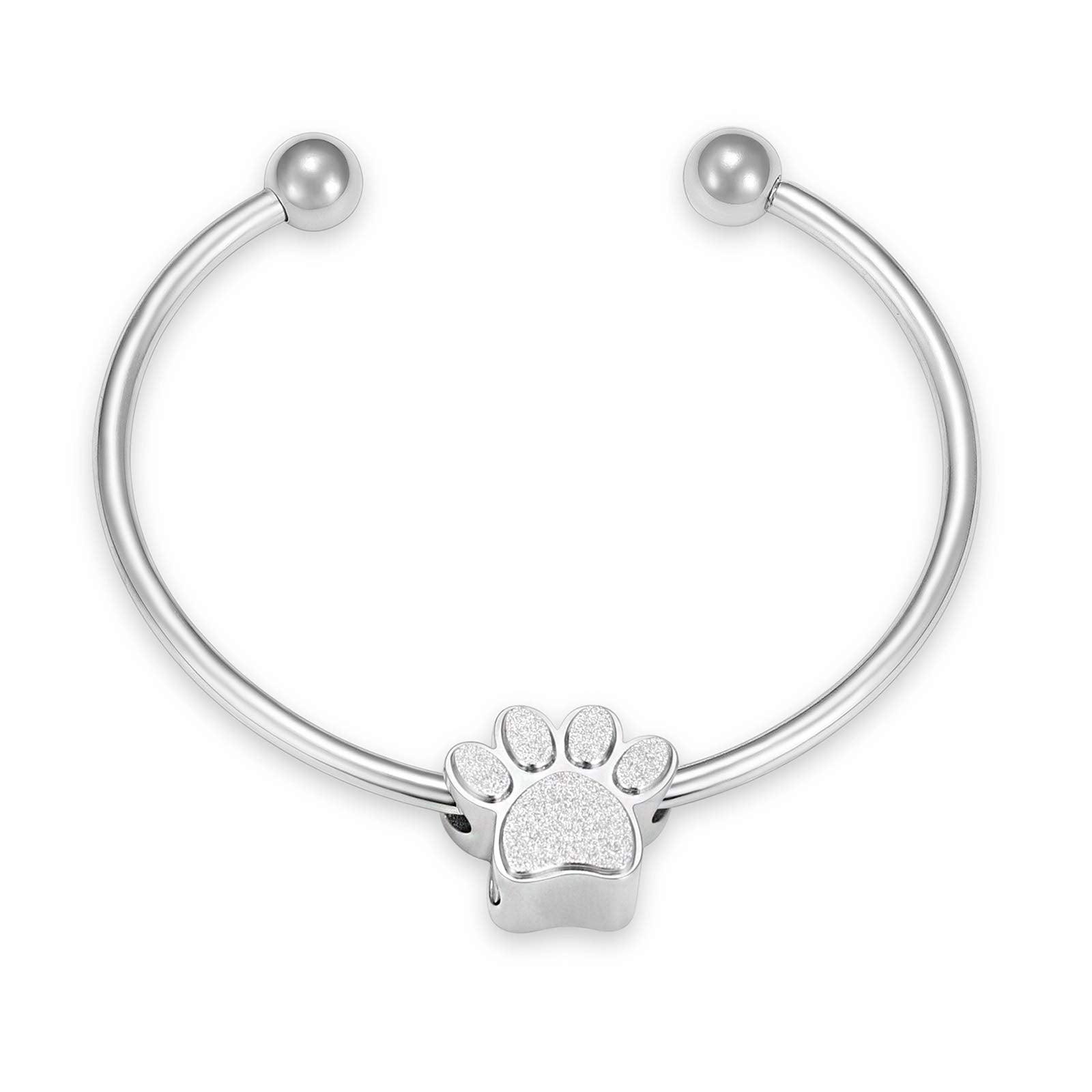 constantlife Cremation Bracelet for Pets Ashes - Dog Paw Pendant Bangle Stainless Steel Memorial Urn Jewelry (Silver Color)