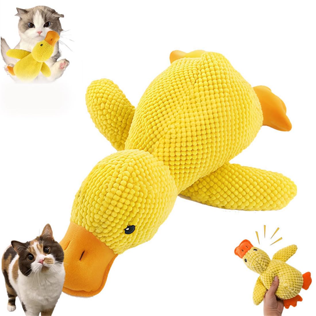 Calming Plush Yellow Duck Cat Squeak Toy For Cats, Sleeping Companion, Suitable For All Cats