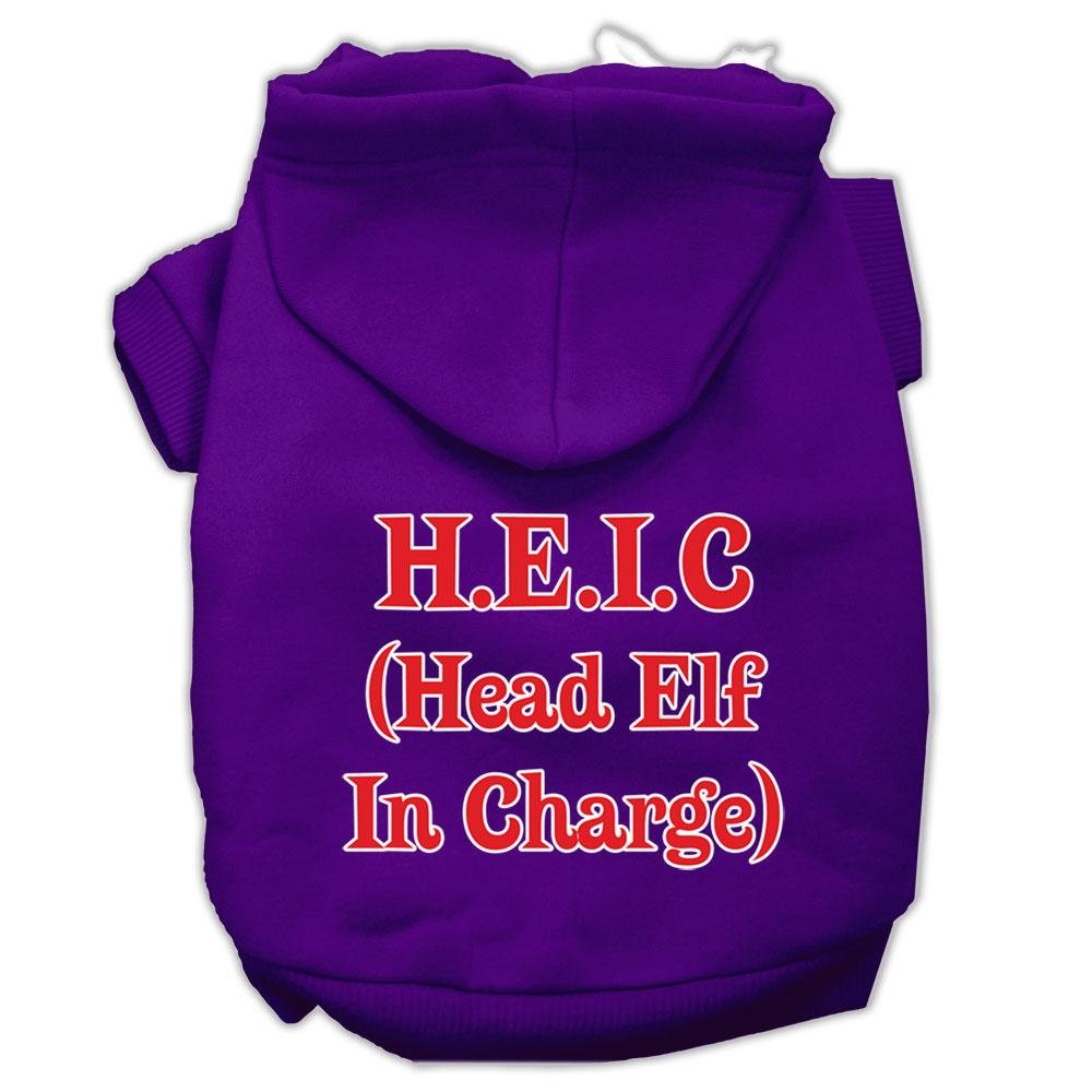 Christmas Pet Dog & Cat Hoodie Screen Printed, Head Elf in Charge Purple LG (10-14 lbs.)