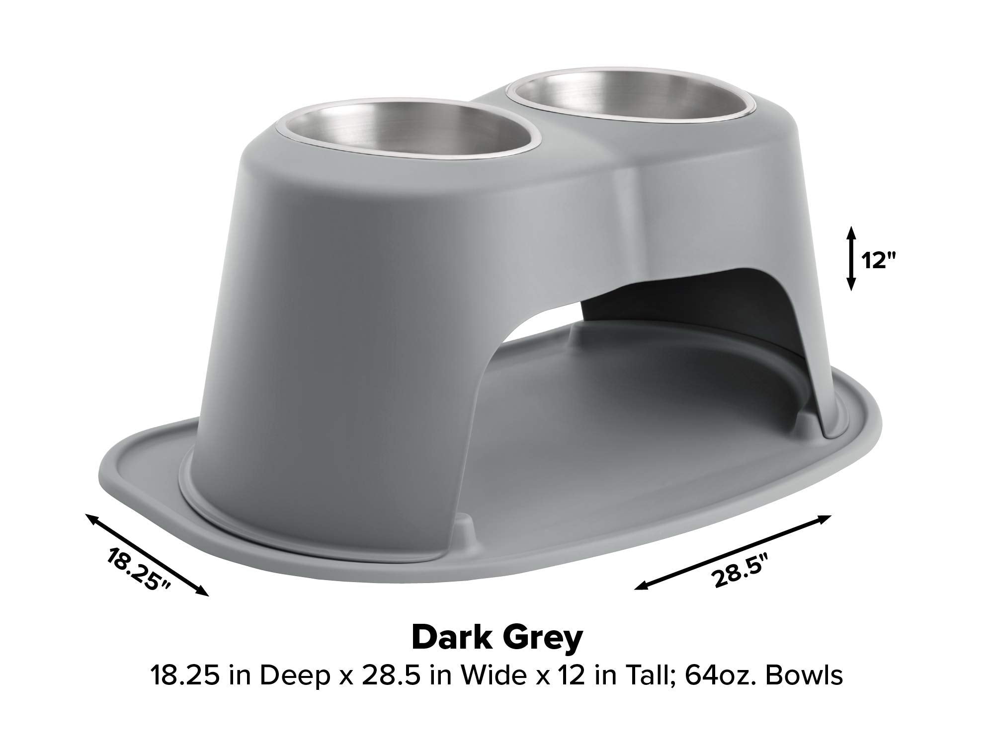 Weathertech Double High Pet Feeding System - Elevated Dog/Cat Bowls - 12 Inch High Dark Grey (Dhc6412Dgdg)