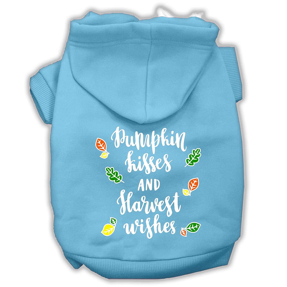 Pet, Dog And Cat Hoodie Screen Printed, 'Pumpkin Kisses & Harvest Wishes' Baby Blue 2Xl (20-25 Lbs.)