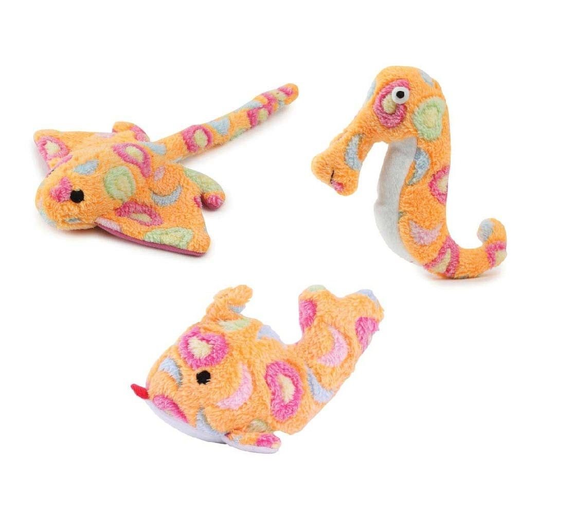 Zanies Sea Charmers Dog Toys Ocean Creature Squeak Toy Seahorse Fish Stingray Sets Too (Peach Set Of All 3 Toys)