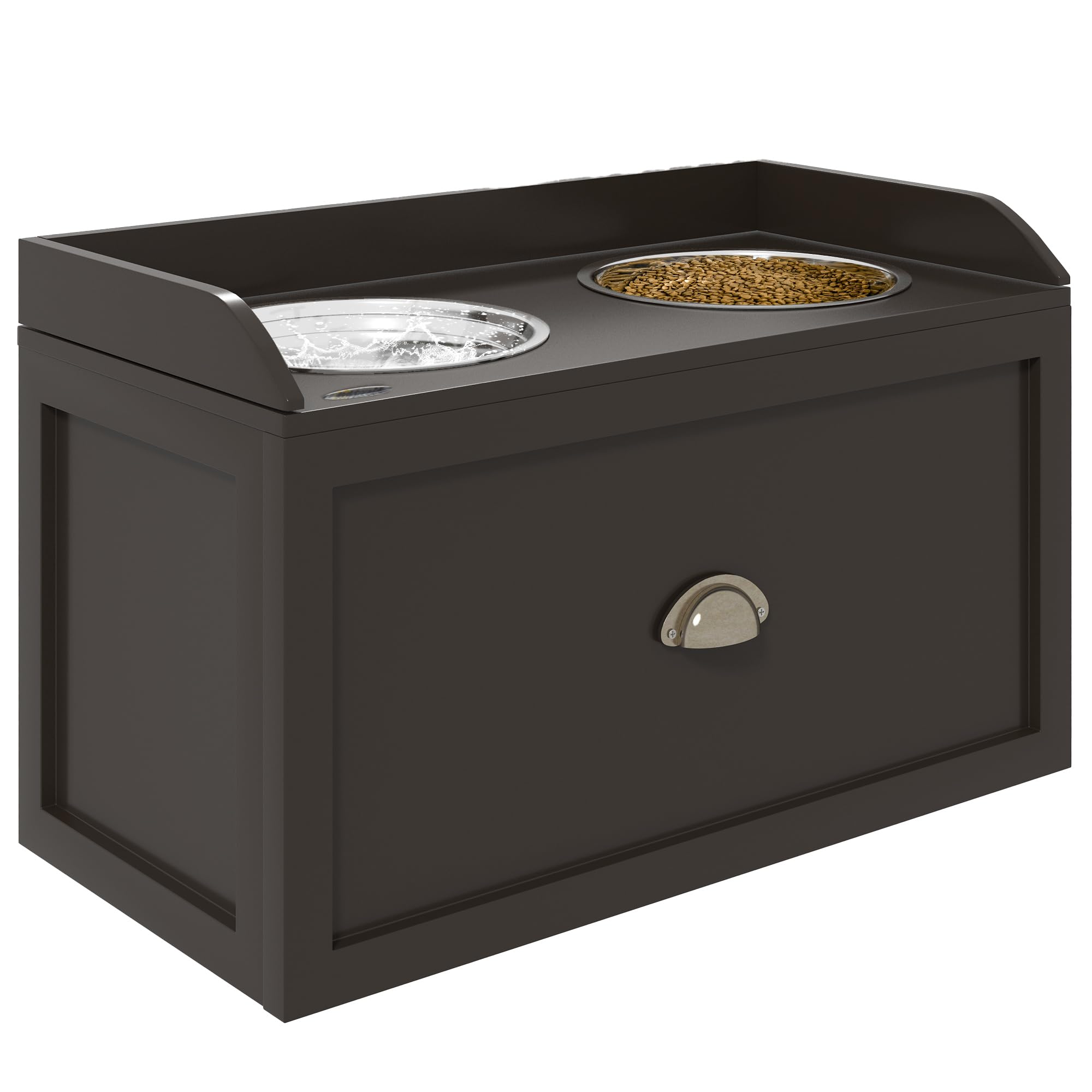 PawHut Dog Feeding Station with Storage Drawer, Dog Food Storage Cabinet with 2 Removable Elevated Dog Bowls for Large Sized Dog