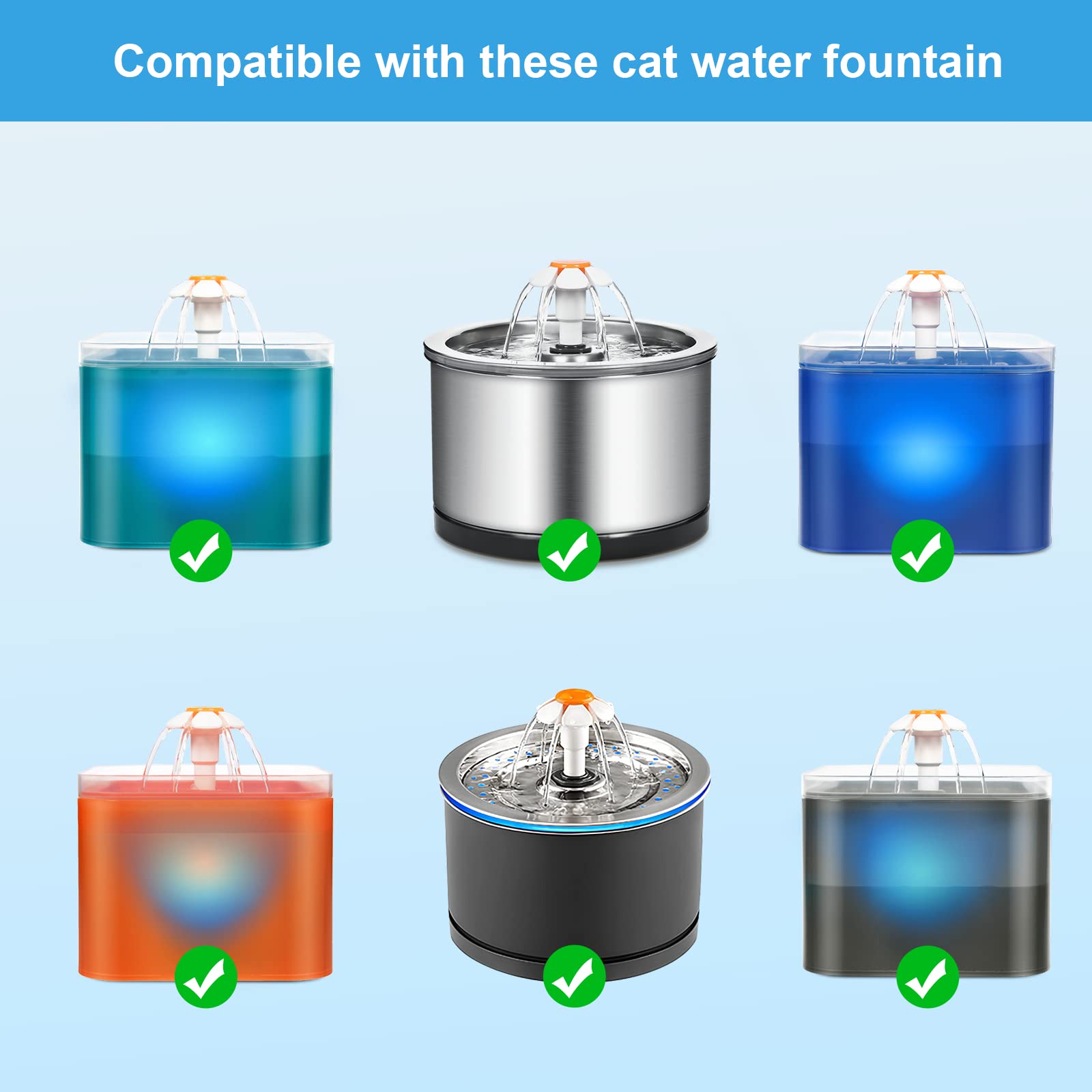 NautyPaws Cat Water Fountain Filters - 8 Pack Replacement Carbon Filters for Stainless Steel Automatic Pet Water Fountain, White