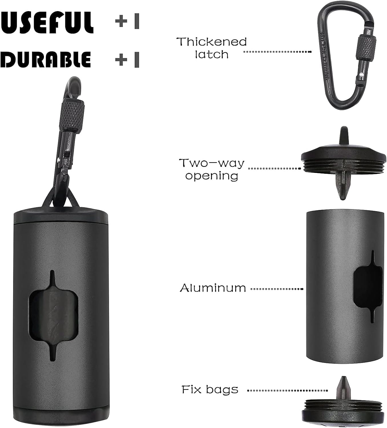 Shaouman Metal Dog Poop Bags Holder Aluminum Poo Bags Dispenser With Pet Waste Bags 3 Leash Clasp And Elastic Rope For Used Bags(1 Holder 135 Bags,Black)