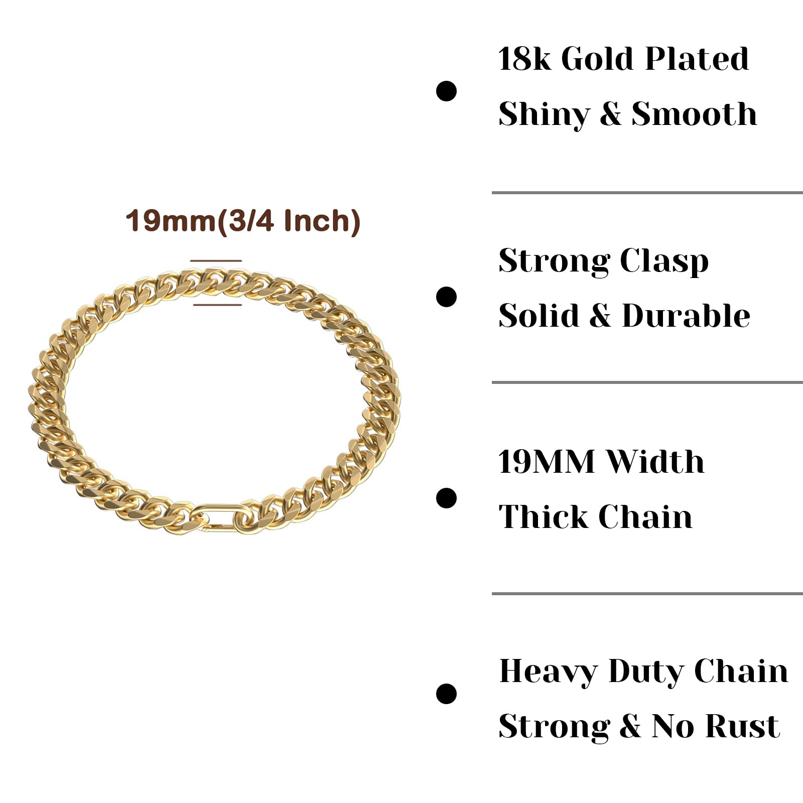 Woofuu 19Mm Heavy Duty Thick Cuban Link Dog Collar,Gold Dog Chain Collar For Small Dogs - 22 Inches Length Dog Necklace Collar