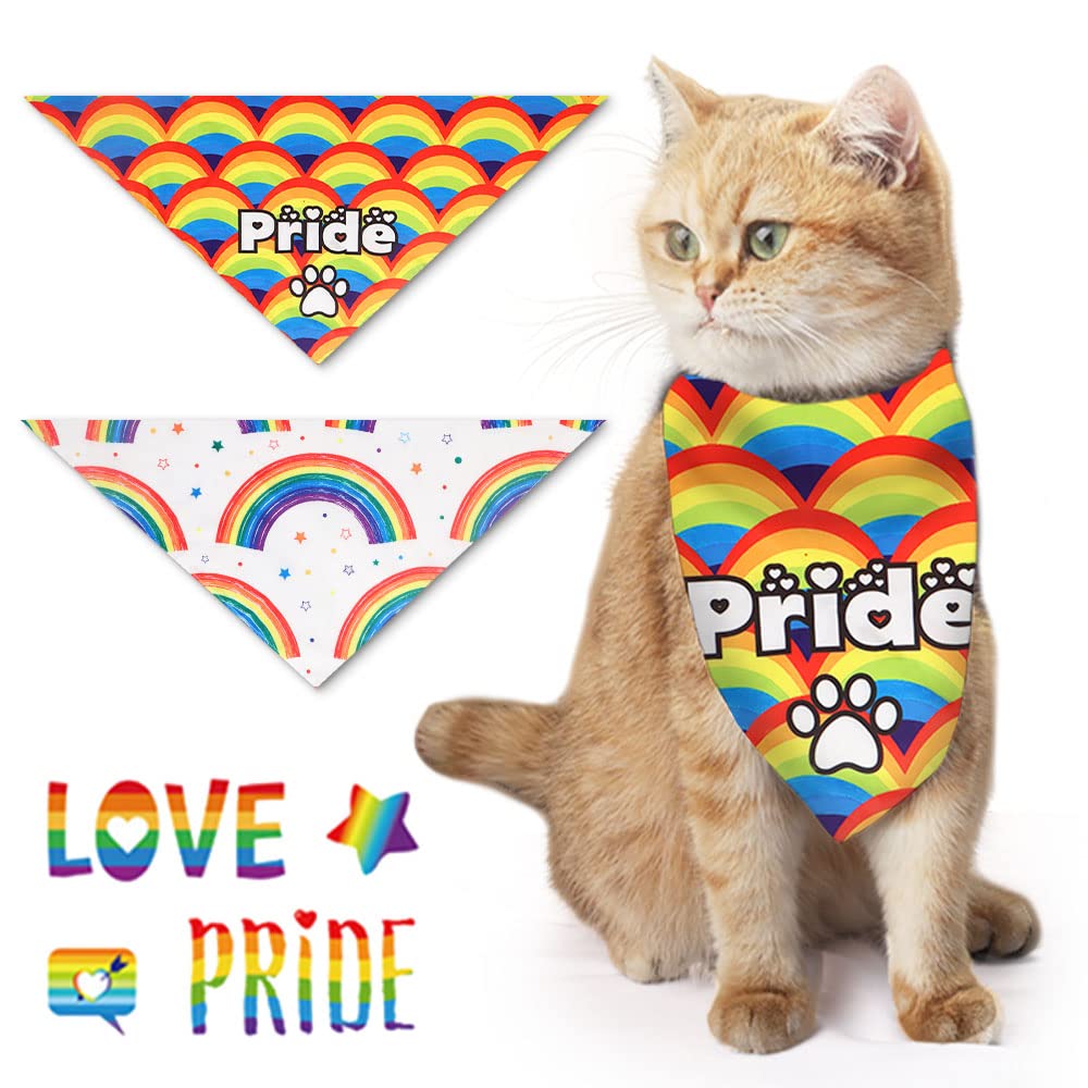 Alibbon 2 Pcs Gay Pride Dog Bandanas, Lgbt Rainbow Bandanas For Dogs, Claw Print Triangle Pet Scarves Bibs For Pride Month, Star