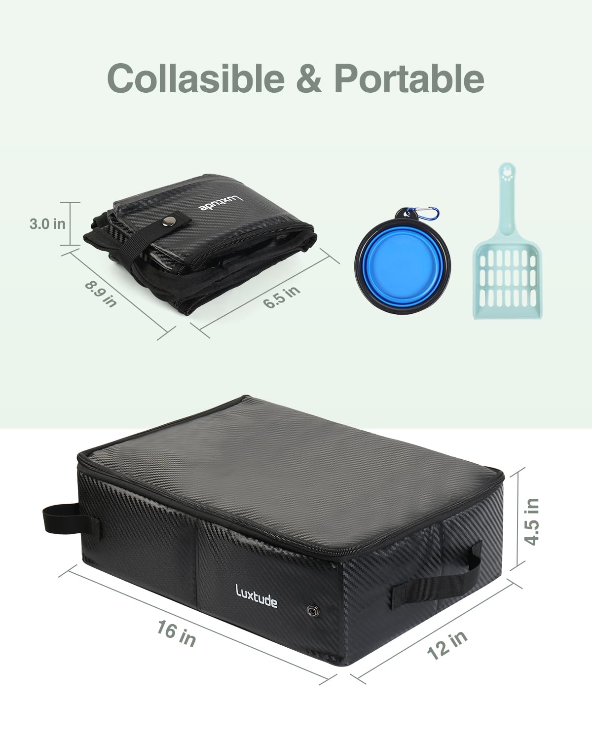 Luxtude Collapsible Travel Litter Box for Cats - Waterproof, Smell-Proof, Medium, Black
