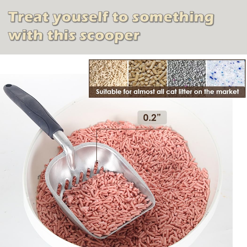 Vitisyao Aluminium Cat Litter Scoop In Holder, Non-Stick Cat Poop Scooper With Holder, Fast Sifting Kitten Poop Lifter And Caddy