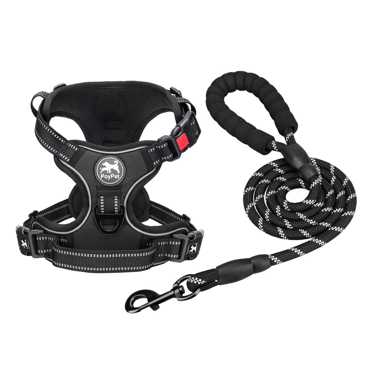Poypet Dog Harness And Leash Combo, Escape Proof No Pull Vest Harness, With 5 Feet Leash, Reflective Adjustable Soft Padded Pet 