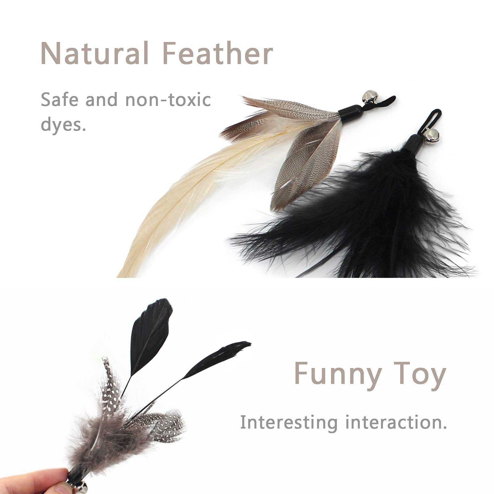 Songway Interactive Cat Feather Toys - 7 Pcs Cat Toy Set, Retractable Cat Wand Toy, Teaser Refills Worm Bird Feathers With Bell,