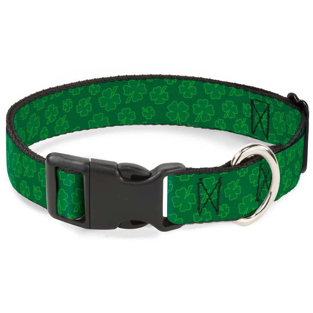 Buckle-Down Plastic Clip Collar - St. Pat'S Clovers Scattered Greens - 1' Wide - Fits 15-26' Neck - Large