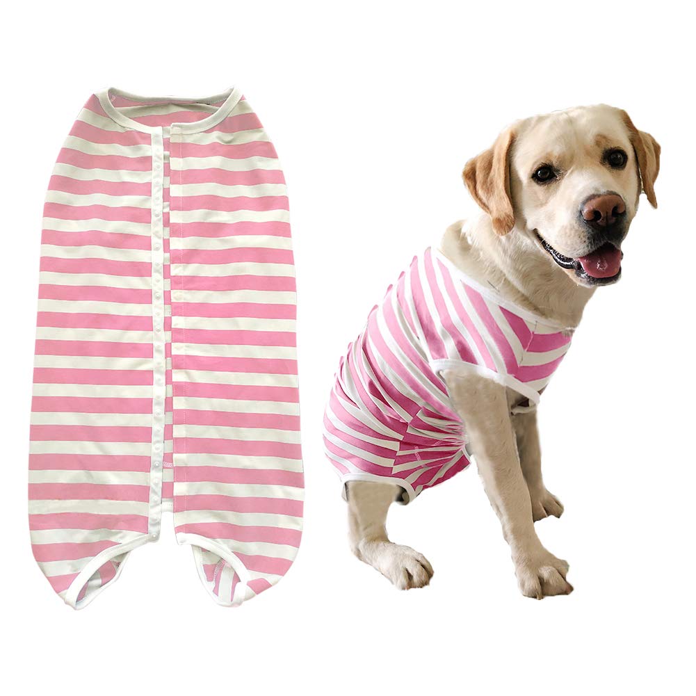 Dogs Recovery Suit Post Surgery Shirt For Female Male Dog, E-Collar Alternative Wound Protective Clothes (Pink White Stripe-5Xl)