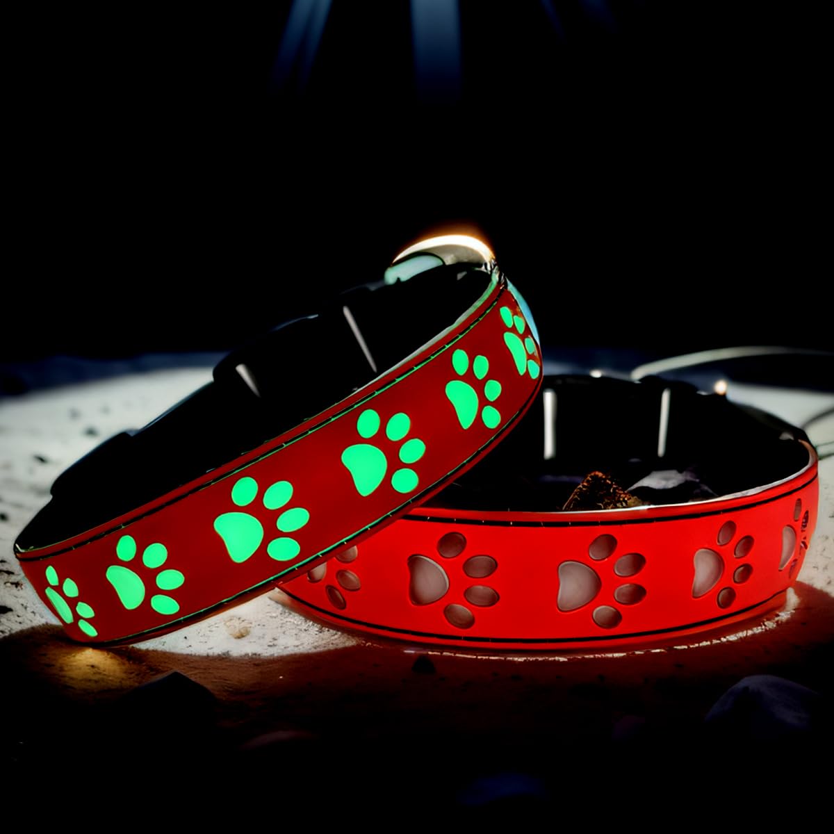 Dogled Led Light Up Dog Collar, Usb-C Rechargeable, Multicolor Paw Print Design, 15 Modes Lighting Night Safety (Red, L(15.7-19.
