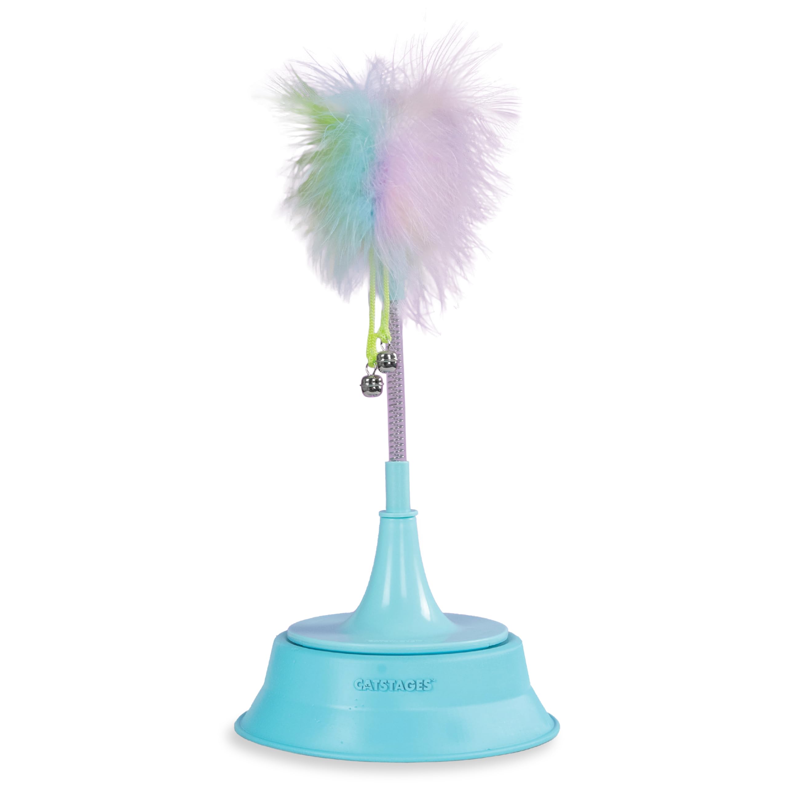 Catstages 2-in-1 Interactive Spring Cat Toy and Topper for Ball Track, Bat & Swat Spring-Toy with Feathers + Bells, Blue
