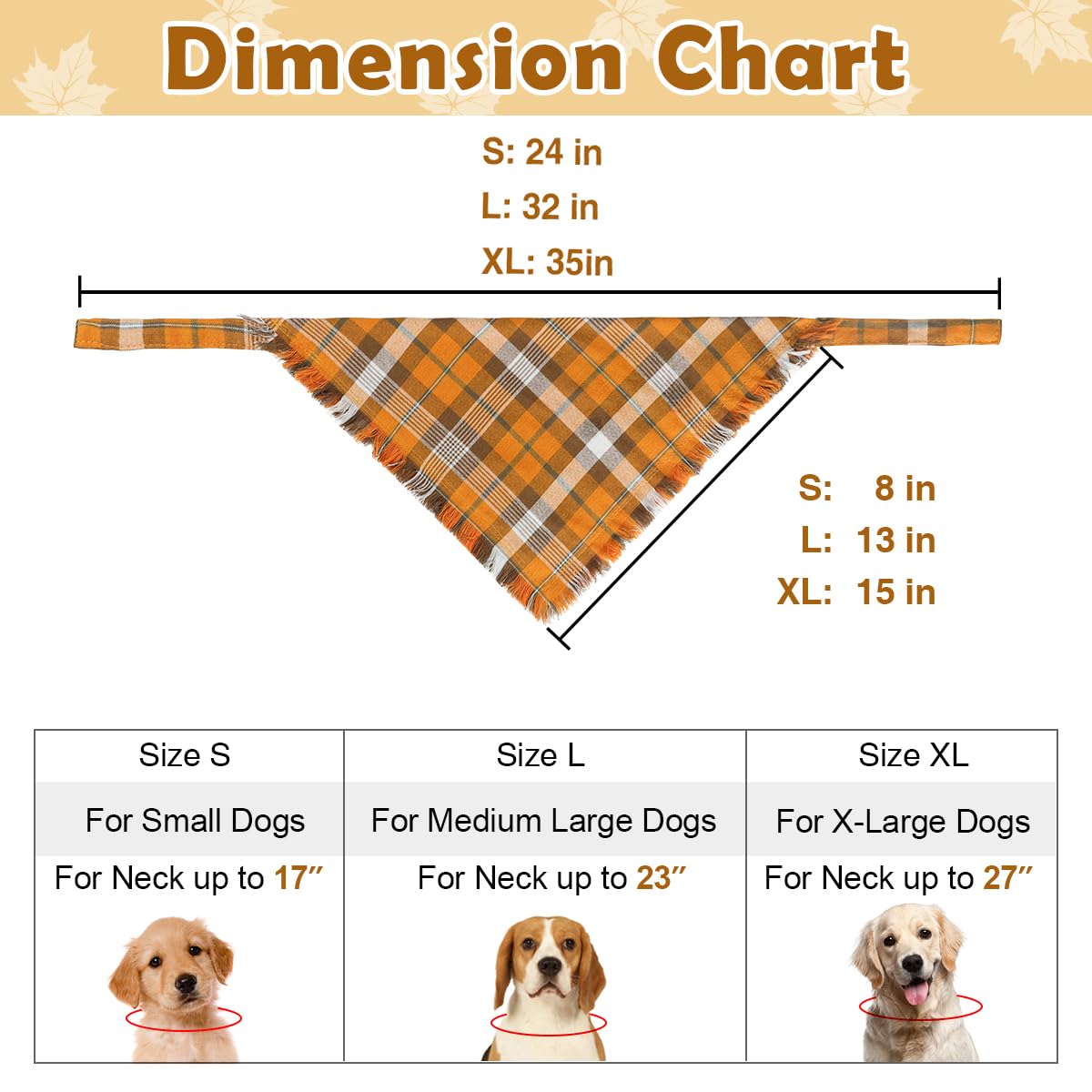 Kytely Fall Dog Bandana 2 Pack, Autumn Thanksgiving Dog Bandana Large, Orange Plaid Pet Scarf For Boy And Girl, Holiday Bandanas Triangle Bibs For Medium And Large Dogs (Large)