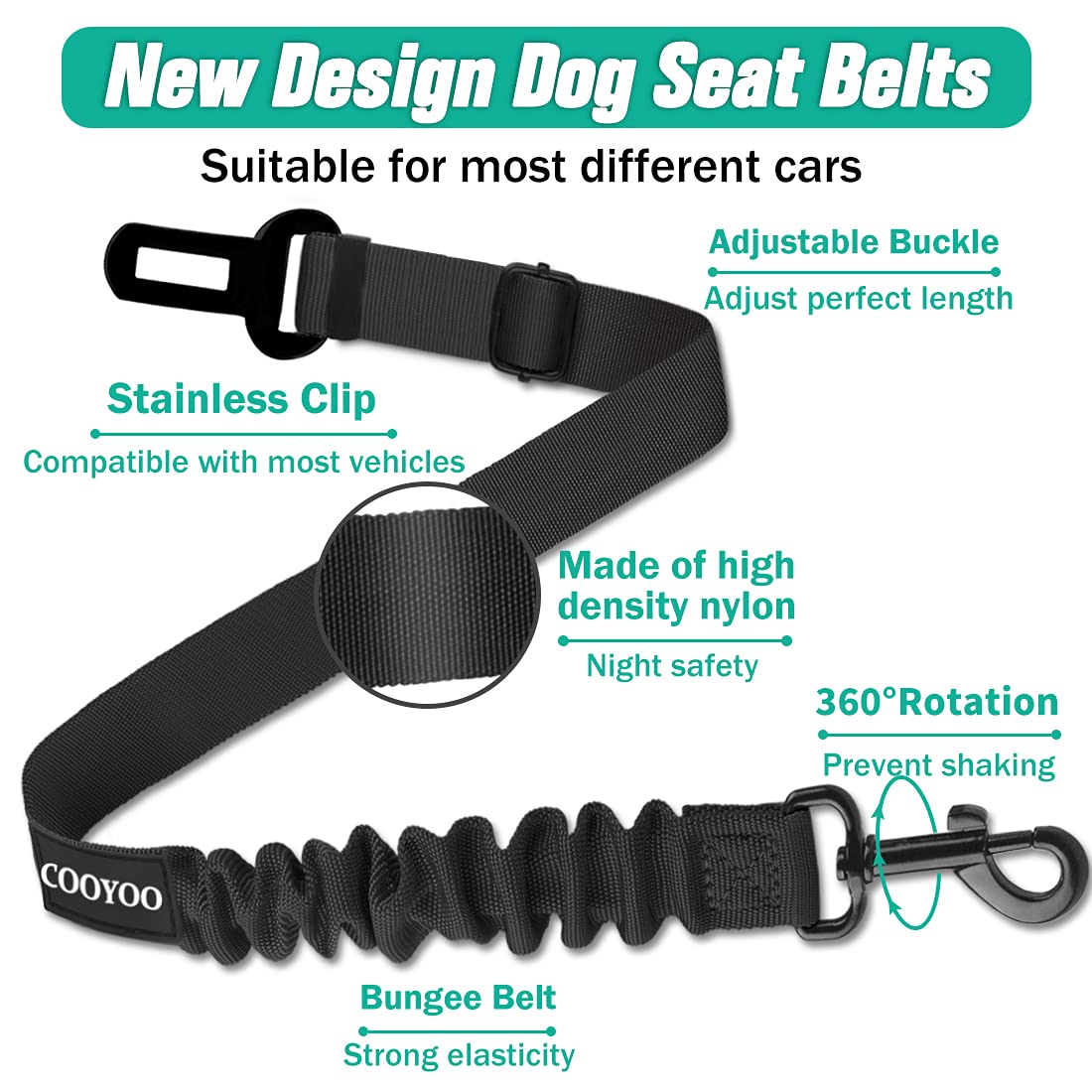 Cooyoo Dog Seat Belt,3 Piece Set Retractable Dog Car Harness Adjustable Dog Seat Belt For Vehicle Nylon Pet Safety Seat Belts Heavy Duty & Elastic