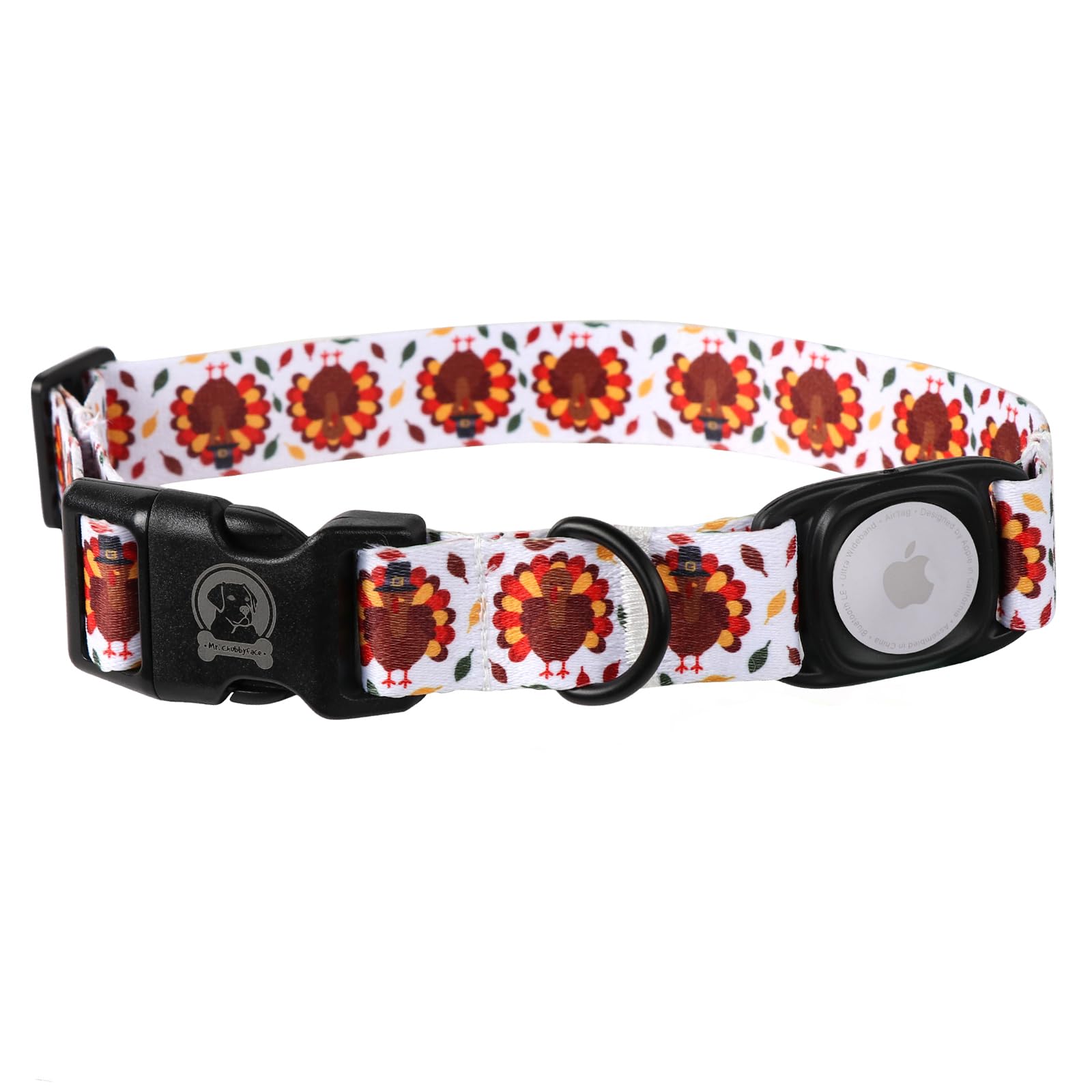 Thanksgiving Day Dog Collar With Apple Airtag Holder Mr.Chubbyface Turkey Dog Collar For Small Medium Large Boy Girl Dogs