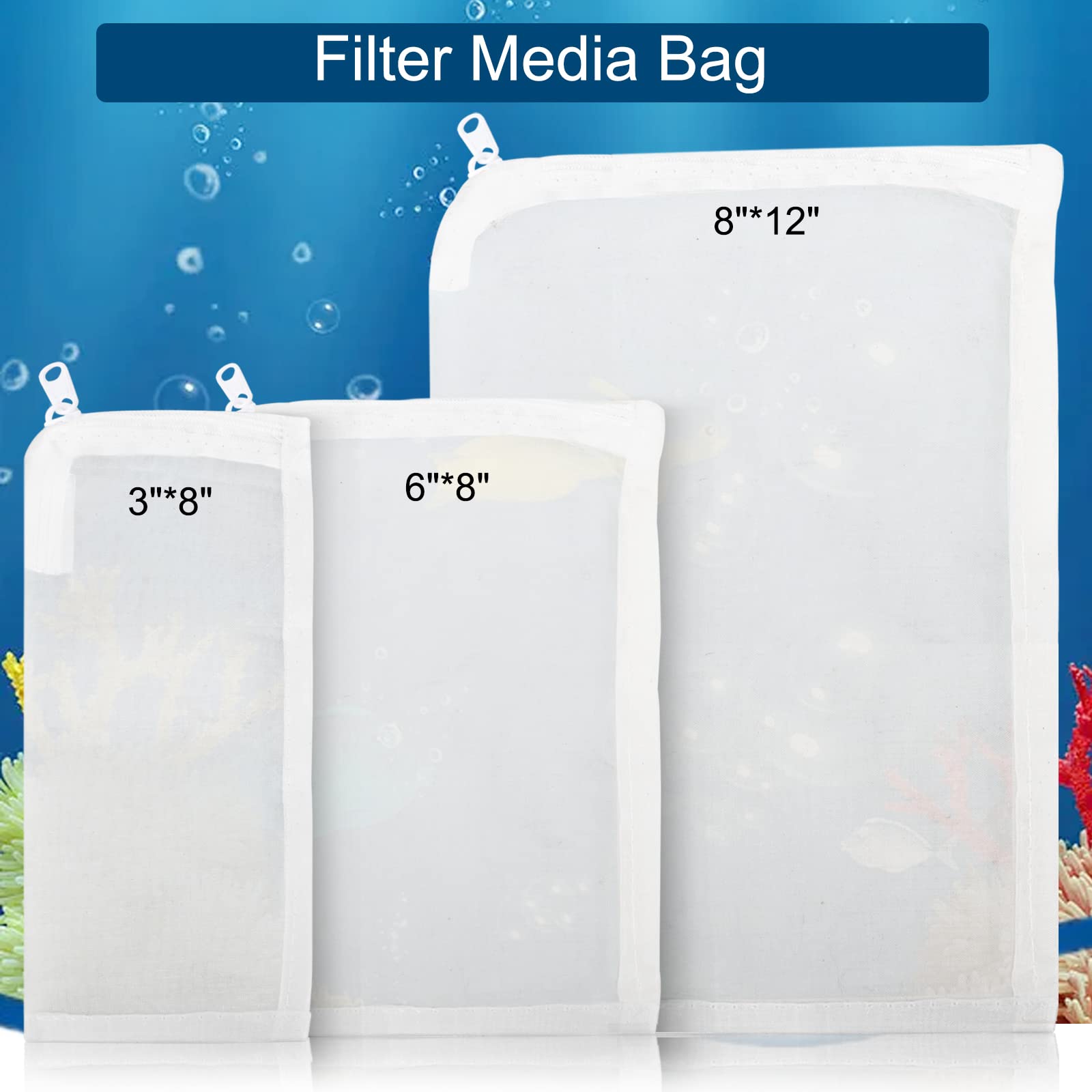 Segarty Aquarium Filter Bags High Flow, 10 Pack 0.15Mm Mesh Bag 7.7 X 6 Inch Reusable White Nylon Media Net Bags With Plastic Zi