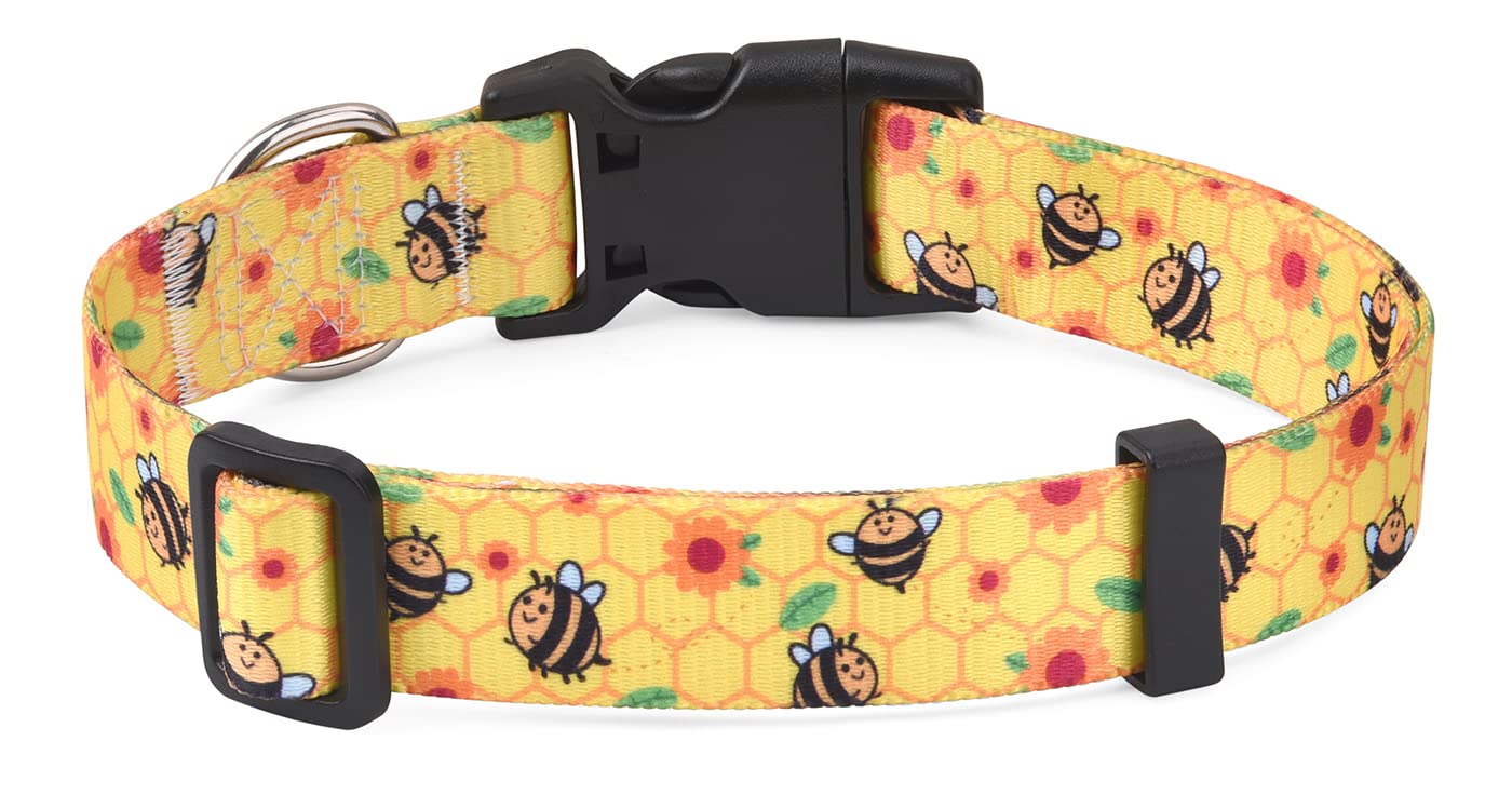 Mihqy Dog Collar With Bohemia Floral Tribal Geometric Patterns - Soft Ethnic Style Collar Adjustable For Small Medium Large Dogs(Bee,L)