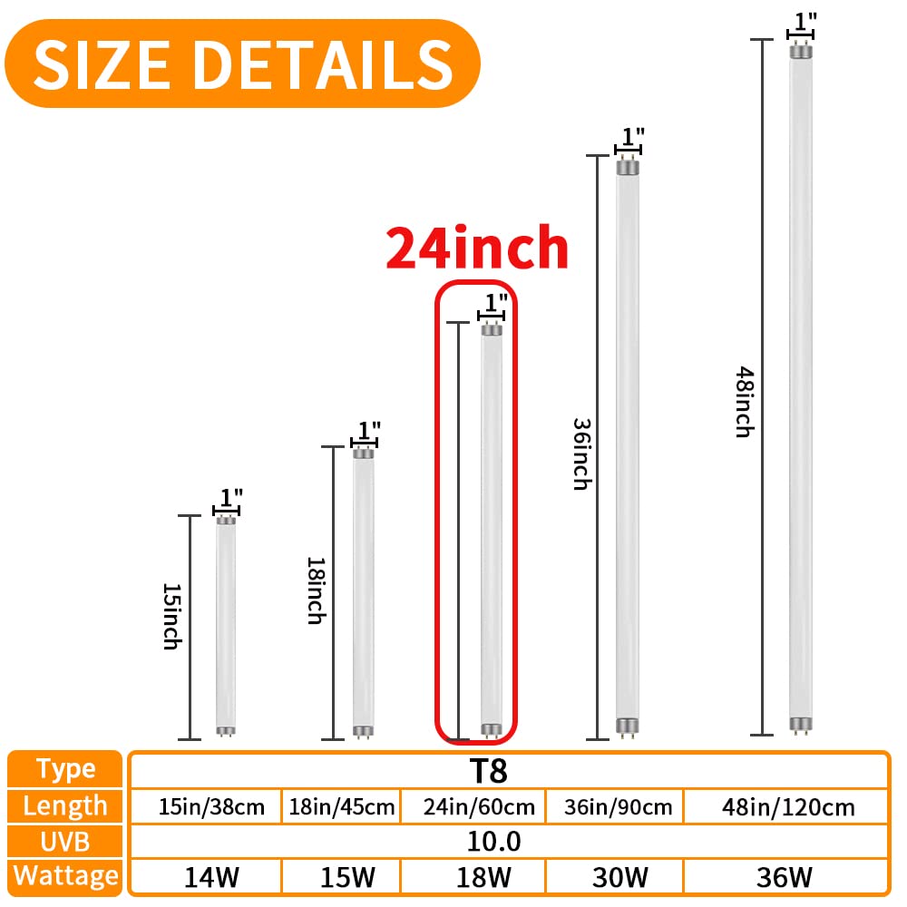 Lucky Herp 24Inch 18W T8 Uvb 10.0 Reptile Light, Uva Uvb Bulb, Fluorescent Lamp For Reptiles Amphibian