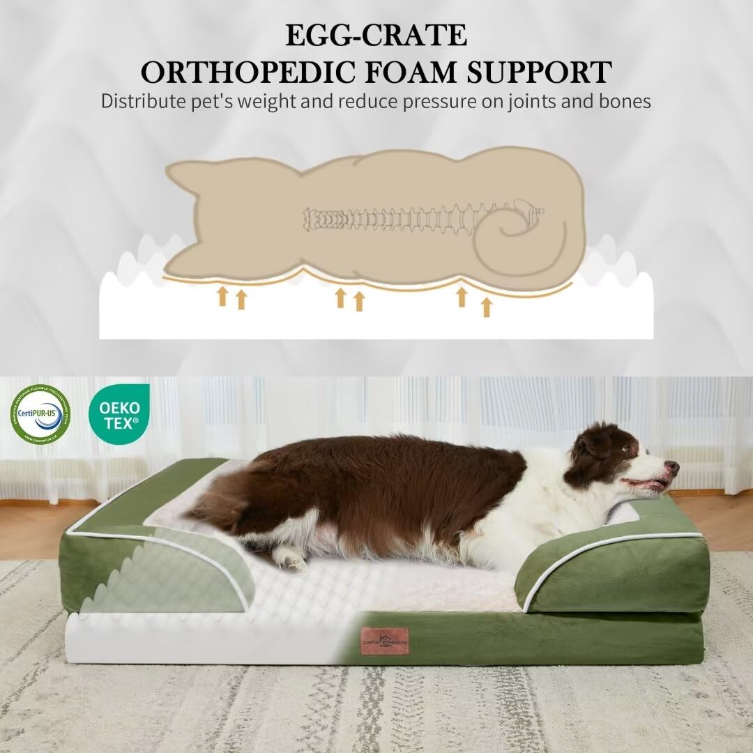 Comfort Expression Orthopedic Dog Bed For Jumbo Breed Large Dogs, Jumbo Dog Bed Waterproof, Pv Washable Dog Sofa Bed With Removable Cover & Non-Slip Bottom(Jumbo,Light Green)