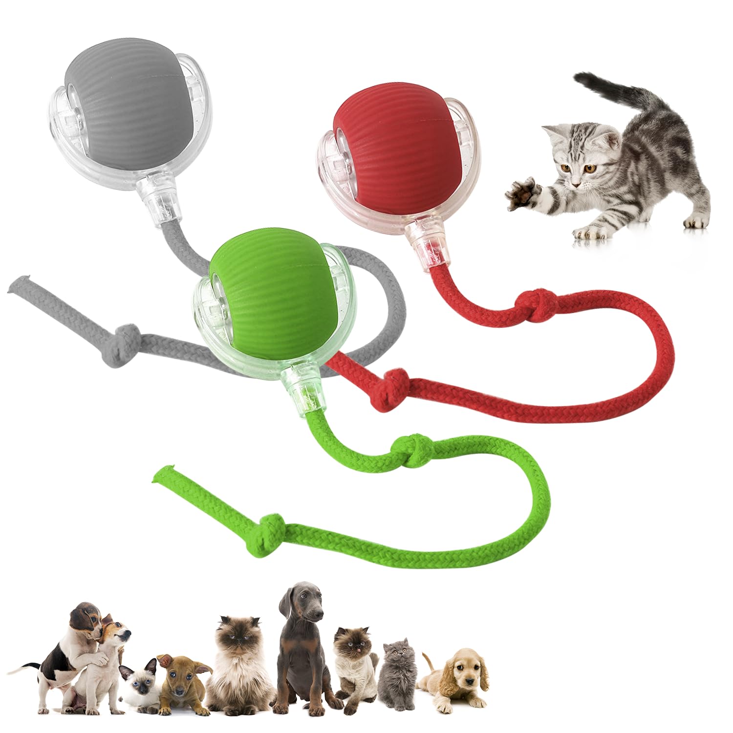 Dvhnmk Chewie Viral 360 Smart Automatic Rolling Pet Ball (3 Pcs) - Interactive Dog & Cat Toy