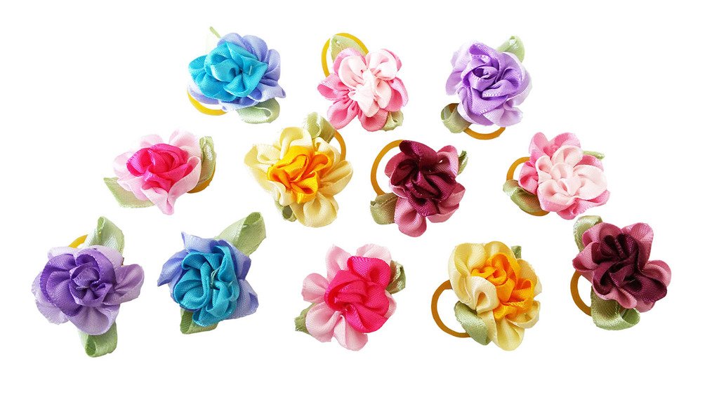 Pet Show 50Pcs 1Inch Mini Flowers Small Dog Hair Bows W/Rubber Bands Cat Puppies Yorkie Grooming Hair Accessories Assorted Color