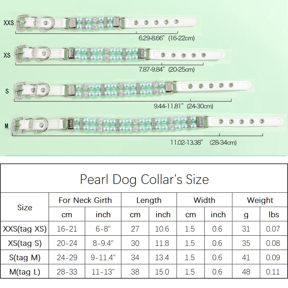 Youalso Pink Pearl Dog Collar For Small Dogs, Fancy Crystal Bling Cat Pearl Collar Rhinestone Luxury Beaded Puppy Necklace Diamo