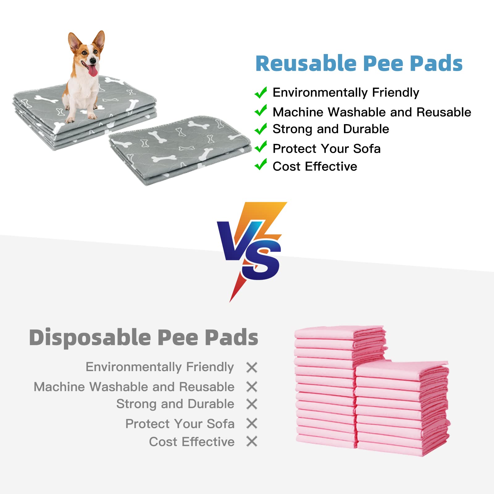 Baodan Washable Dog Pee Pads, Gray, 16" x 24", Super Absorbent, Non-Slip, Reusable Puppy Pads, Perfect for Crate and Playpen
