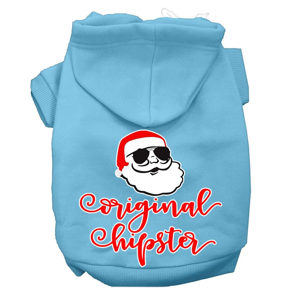 Christmas Pet Dog & Cat Hoodie Screen Printed, 'Original Hipster' Baby Blue Xs (0-3 Lbs.)