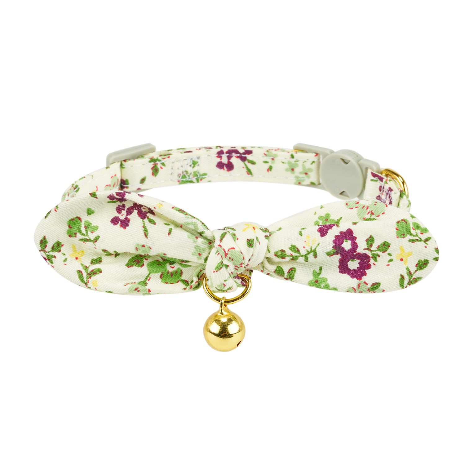 Yudote Bowtie Cat Collar With Bell, 2 Pack Cotton Breakaway Kitten Collars With Removeable Bow Stylish Cat Collars, Floral Green