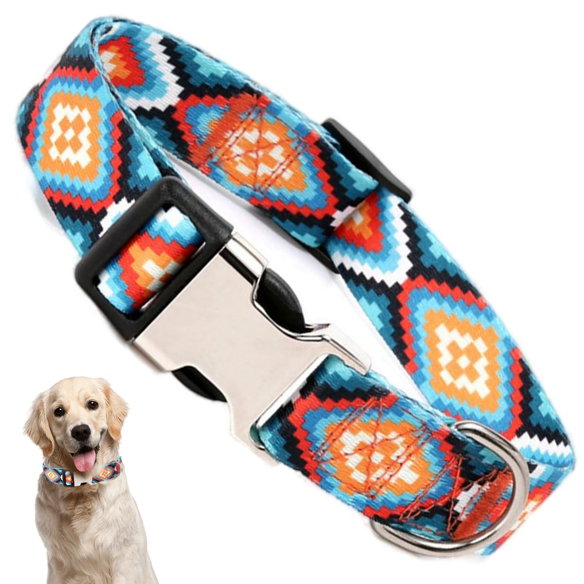 Boy Dog Collars For Large Dogs, Western Aztec Style Print Metal Buckle Quick Release Soft Durable Pet Collar Adjustable For Smal