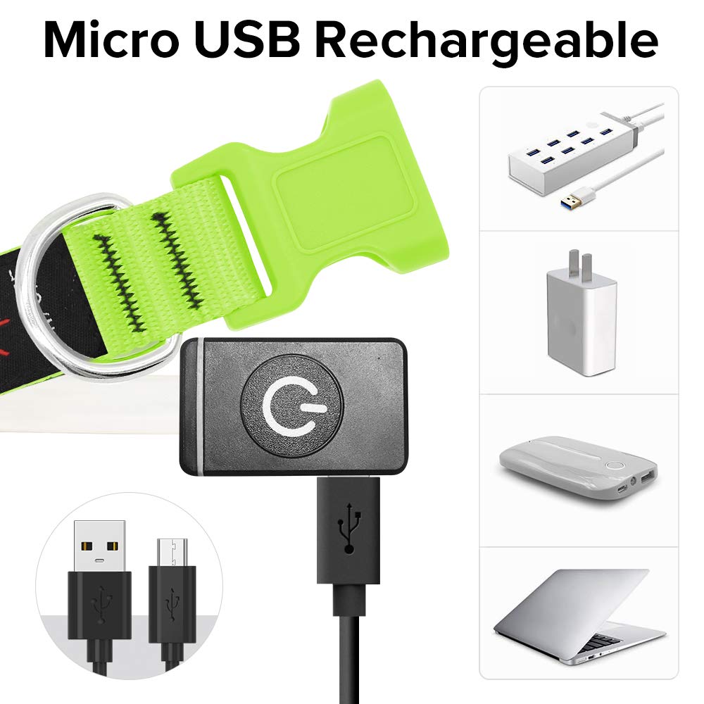 Flashseen Led Dog Collar,Usb Rechargeable Light Up Dog Collar Lights,Adjustable Comfortable Soft Mesh Safety Dog Collar For Small, Medium, Large Dogs(Small, Neon Green)