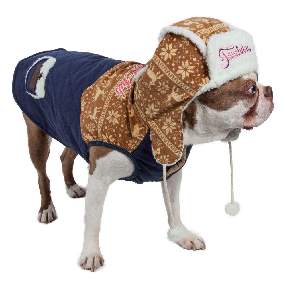 Touchdog 'Snowadayz' Pom Pom Fashion Designer Pet Dog Coat Hooded Sweater Jacket Hoodie, X-Small, Yellow / Blue