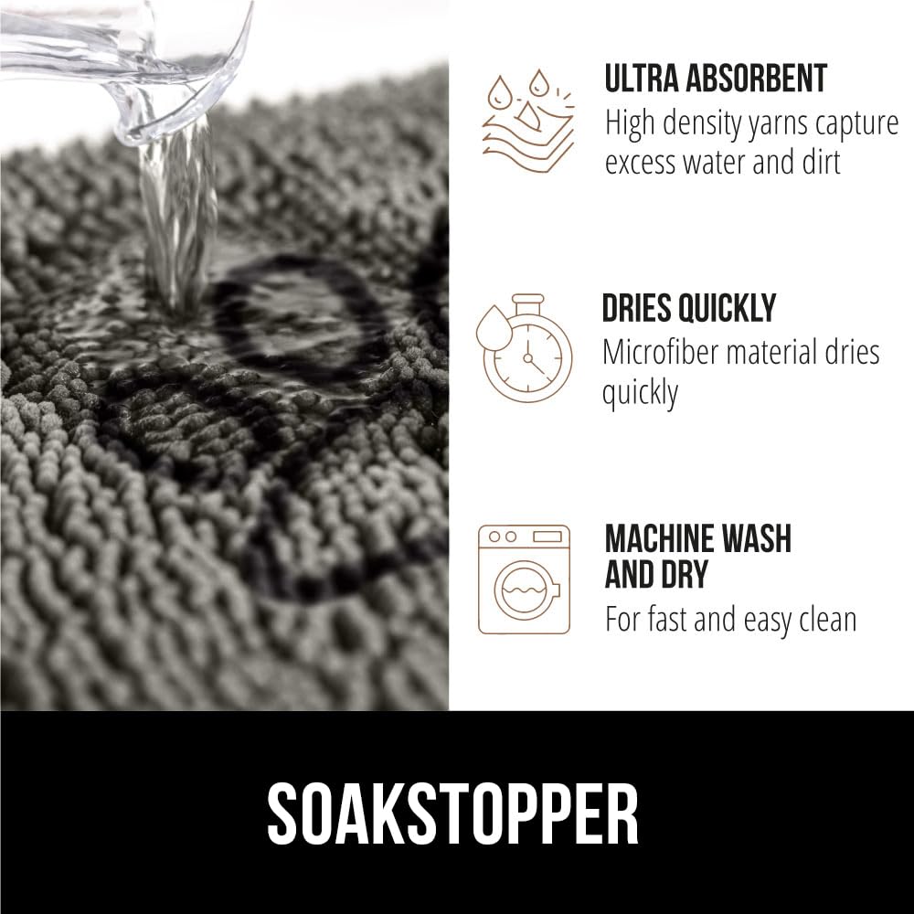 GORILLA GRIP Ultra Absorbent Grippy Doormat for Muddy Dog Paws, 30x20 Machine Washable Soakstopper Rugs Cleaner Floors, Bed Mat