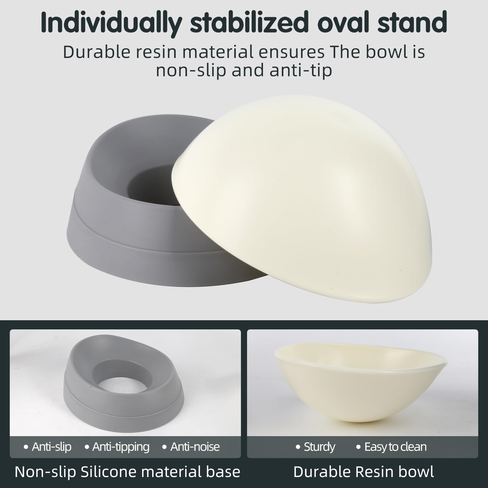 Bulldog Bowl Anti-Slip Dog Cat Dish Detachable Rubber Dog Bowl Pet Sterile Tilted Pet Feeder Slope Base (Grey, 3.5 Cup (Medium/L