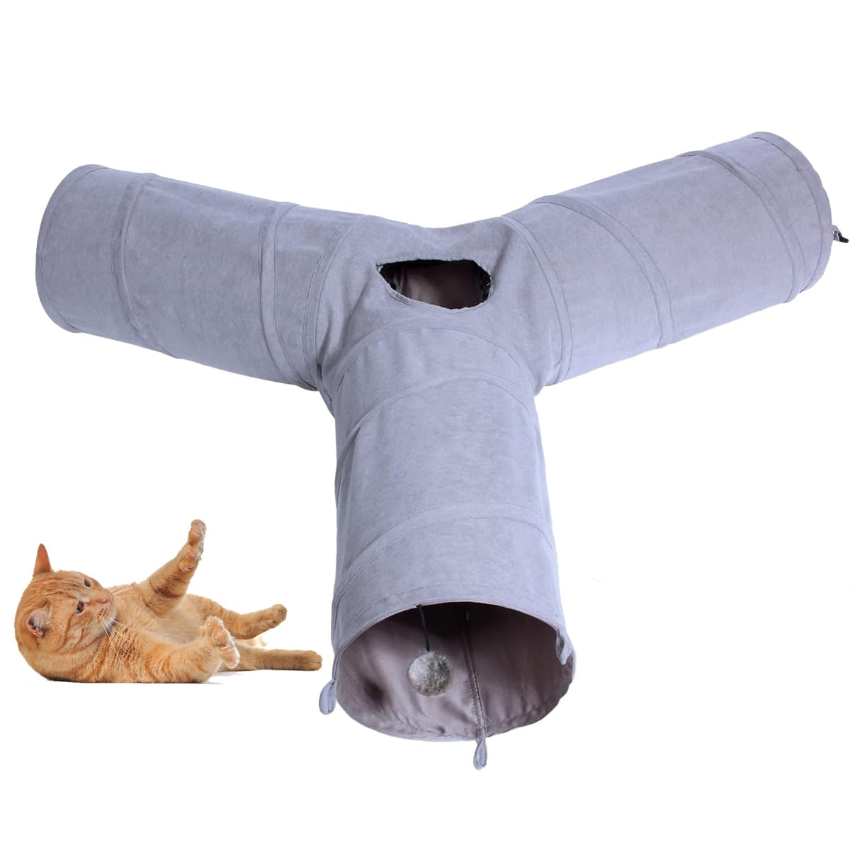 Tilanmiy Cat Tunnel, 3 Way Collapsible Cat Play Tube Toys With Plush Ball, Indoor Cat Play Tunnel For Cat, Puppy, Kitty, Kitten,