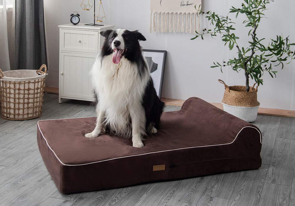 Jumbo Orthopedic - 7-inch Thick Memory Foam Pet Bed with Pillow - Removable Cover, Anti-Slip Bottom - Free Waterproof Liner Incl